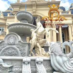 Thi công phù điêu phào chỉ kết hợp đài phun nước kiến trúc châu Âu